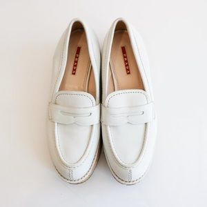 White Prada Platform Loafers